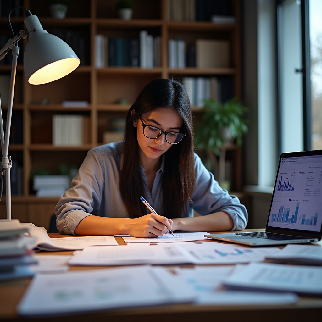Vědec studující data behaviorální ekonomie v laboratoři